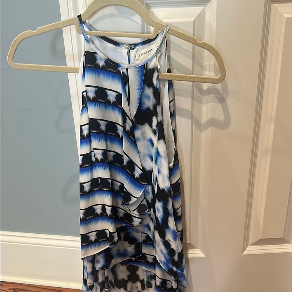 Nicole Miller flowy high/low Black and White Asymmetrical Tank Top